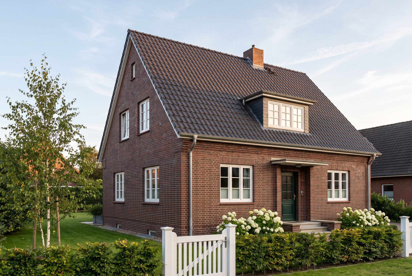 Foto eines Klinkerhauses mit Satteldach